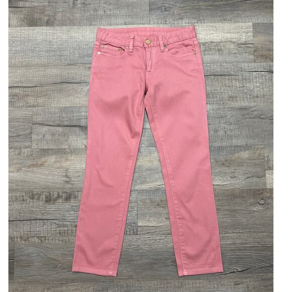 Tory Burch Alexa Cropped Skinny Jeans Size 25 Pink Preppy Designer Luxury Pants - Picture 1 of 13